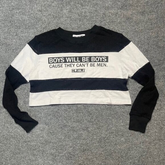 Hlzblz Tops - HLZBLZ Women Crop Top Boys Will Be Boys Black White Color Block Long Sleeve S